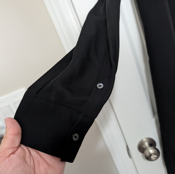 Vince Size 8, 100% Silk, Black Long‎ Sleeve Dress, Button Down, Lattice Bib - Picture 5 of 13